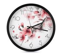 Horloges murales silencieuses modernes - Aquarelle asiatique - Fleurs de cerisier - Imprimé tendance - Horloge murale numérique - Fonctionne avec piles - Pour bureau, salle de classe, école, maison,