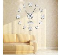 Horloges murales Yorkshire Terrier avec miroir DIY Stickers muraux Grande horloge Mains sans cadre Horloge murale géante Pet Shop Yorkshire Owner Cadeau
