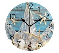 Horloges Shells Starfish Conch Wooden Background Horloge Murale 25CM