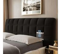 HORLSKI Housse De Protection De Dossier De Lit De Couleur Unie Housse De Tête De Lit Extensible Tout Compris en Velours Taille Simple Double King Queen pour Décoration Chambre,Noir,180cm