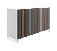 HORM buffet avec 3 portes CARLOS sur base Minimal Design L 144 cm (H 112 cm, blanc mat, 2 portes ouvrant à droite et 1 à gauche - bois et verre)