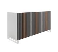 HORM buffet avec 3 portes CARLOS sur base Minimal Design L 144 cm (H 80 cm, blanc brillant, 2 portes ouvrant à droite et 1 à gauche - bois et [...]