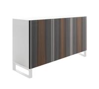 HORM buffet avec 3 portes CARLOS sur base Minimal Design L 144 cm (H 96 cm, blanc mat, 2 portes ouvrant à droite et 1 à gauche - bois et verre)