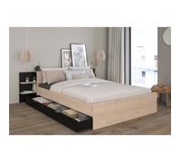 lit adulte horn avec tiroir de rangement - 140 x 190/200 cm - décor chene et noir - parisot Noir et chêne G