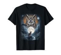 Horned Owl Full Moon Forest Landscape Celestial Night T-Shirt