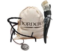 Hornerey Corne à boire Viking 450 ml dans un ensemble de cornes avec support et support de ceinture - pour hydromel Viking, corne d'hydromel décoration Viking, LARP, chope de bière médiévale