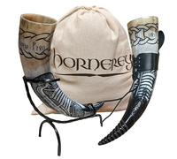 Hornerey Floki's Horn Kit corne à boire viking 500 ml avec support et support de ceinture, gravures nordiques, fraisage en spirale, traitement professionnel, réutilisable