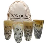 Hornerey Lot de gobelets en corne « Animaux du Nord », verres en corne Viking, 250 à 300 ml, gobelets en corne à boire