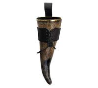 Hornerey T05Gold Bord doré original Viking avec support de ceinture en cuir, véritable corne brute médiévale, corne à boire, méthorne, LARP, corne à boire, 500 ml, 1 pièce