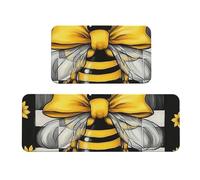 Hornet Lot de 2 tapis de cuisine antidérapants en bois avec motif vache noire