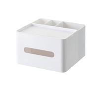 HornTide Boîte à mouchoirs 5-en-1 Organisateur de comptoir Multifonction 3X Compartiments 1x Plateau Boutique Papeterie Rangement Caddy HIPS Plastique (Blanche)