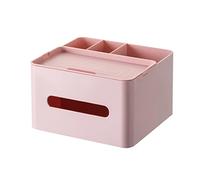 HornTide Boîte à mouchoirs 5-en-1 Organisateur de comptoir Multifonction 3X Compartiments 1x Plateau Boutique Papeterie Rangement Caddy HIPS Plastique (Rose)
