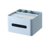 HornTide Boîte à mouchoirs 5-en-1 Organisateur de comptoir Multifonction 3X Compartiments 1x Plateau Boutique Papeterie Rangement Caddy HIPS Plastique (Bleu)