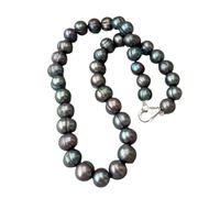 HOROJDTH Collier ras du cou en perles de pomme de terre noires de culture d'eau douce, fermoir en argent 925 naturel, 10-11mm, 17 pouces