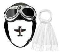 Horolam 4 Accessoires pour Costume d'aviateur, Chapeau d'aviateur avec Lunettes, Casquette De Pilote, écharpe Blanche Et Broche pour Hommes Et Femmes