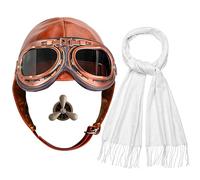 Horolam 4 Accessoires pour Costume d'aviateur, Chapeau d'aviateur avec Lunettes, Casquette De Pilote, écharpe Blanche Et Broche pour Hommes Et Femmes