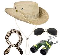 Horolam 4 Pièces Ensemble D'accessoires Pour Costume Safari, Chapeau Safari, Costume De Gardien De Zoo Avec écharpe Imprimée Léopard Pour Femmes
