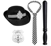 Horolam 5 Accessoires Pour Costume De Policier, Ensemble De Costume De Policier Avec Casquette De Policier, Menottes, Insigne, Matraque Et Cravate Pour Cosplay Ou Fête