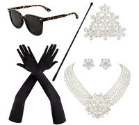 Horolam 6 Pièces 1920 Accessoires, Holly Golightly Costume 20s Accessoires Boucles d'oreilles en perles Collier Gants Lunettes de soleil pour femmes