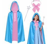 Horolam Costume de fée marraine pour femme, accessoires de costume de fée | Cape à capuche de fée bleue, cape à capuche avec nœud papillon et bâton d'étoile pour Halloween et cosplay