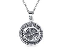 Horoscope Du Signe Des Poissons Pendentif En Forme De Médaillon Rond Pour Les Hommes Et Les Femmes Collier En Argent Sterling Vieilli