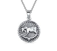 Horoscope Du Taureau Pendentif En Forme De Médaillon Pour Les Hommes Et Les Femmes Collier En Argent Sterling Vieilli