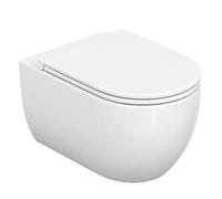 HOROW WC mural sans bord, WC suspendu en céramique avec couvercle de toilette avec abaissement automatique, toilettes avec chasse Superspin monotrou, cuvette avec vernis nano-revêtement, WC 54 × 36 ×