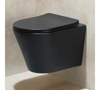 HOROW WC suspendu sans bord - Noir mat - Hygiénique - En céramique - Design moderne - Abattant WC UF avec système d'abaissement automatique - Chasse silencieuse - 485 x 355 x 355 mm