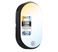 Horoz Electric Applique Murale LED avec Détecteur de Mouvement Exterieur & Intérieure PALERMO 15W 3CCT 3000K/4000K/6400K - Plafonnier LED Ovale Noir - IP54 Étanche - Lampe pour Garage Cave Jardin