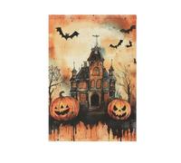 Horreur Halloween citrouille noire orange maison hantée effrayante toile d'araignée grands drapeaux d'extérieur bannière Happy New Year pour décoration de porche 71 x 101 cm double face