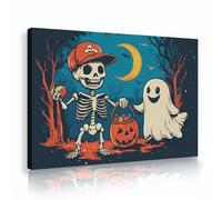Horreur Halloween Décor Mural Art Print Affiches Vintage Automne Mignon Fantôme Drôle Crâne Impression sur toile pour Salon Chambre 60x90cm Cadre intérieur