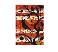 Horreur Halloween Floral Corbeaux Branches d'arbre Chat noir Drapeaux décoratifs d'extérieur pour l'extérieur pour décoration de cour 71 x 101 cm double face