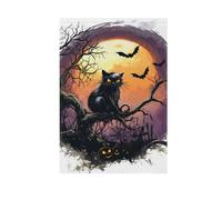 Horreur Halloween Toile d'araignée Corbeaux Branches d'arbre Chat Noir Halloween Drapeaux de jardin Bannière de Noël pour décoration de porche 71 x 101 cm double face