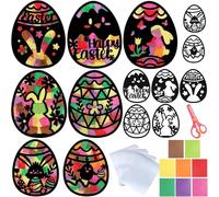 HORREX 12 Pièces Kit de Décoration de Pâques, Décorations Fenêtres Pâques, Effet Vitrail, Autocollants Fenêtre Pochoirs Fleur Lapin Œufs Gommette Stickers et Feuilles Papiers Colorés