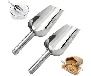 HORREX 2 Pièces Pelle Granules, Cuillère en Acier Inoxydable pour Machine à Glaçons, Pelle a Glacon, Lot de Pelles à Glace, Pratique de Cuisine/Bar/Jardin/Supermarché, Farine, Nourriture, Haricots