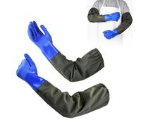 HORREX Gant Menage 27.5 Pouces, Gants de Bassin en PVC, Gantes Étanches Sablage, Gant Protection Chimique, Gants Longs Réutiliser pour Nettoyage Étang Industrie Agriculture Pêche Construction (Bleu)
