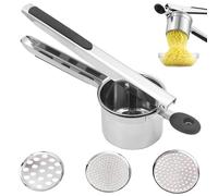 HORREX Presse Puree Manuel en Acier Inoxydable, Ecrase Pomme de Terre avec 3 Disques Interchangeables, Détachable Presse Purée pour Purée Lisse, Spaetzle et Gnocchis, Le Jus et Les Légumes