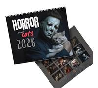Horror Cat Calendar, 2026 Halloween Horror Movie & Cats Calendrier mural,Murle de planificateur mensuel, Collection d'horreur Décorations