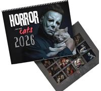 Horror Cat Calendar, 2026 Halloween Horror Movie & Cats Calendrier mural,Murle de planificateur mensuel, Collection d'horreur Décorations