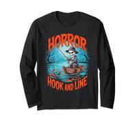 Horror Hook and Line Fishing Skeletons Halloween Fishermen Manche Longue