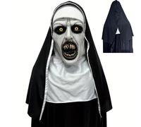 Horror Latex Nun Mask, Scary Mask Halloween Costumes for Adults Headpiece Creepy Adult Men Women Party Costume