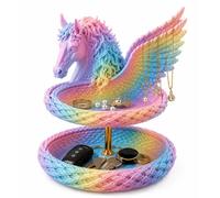 Horse Catchall Bowl For Keys,Double Layer Pegasus Jewelry Organizer Bowl With Hidden Drawer,Decorative Horse Storage Bowl,Horse Head Sculpture Organizer Tray For Jewelry,Coins & Keys(Multi-colored)