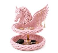 Horse Catchall Bowl For Keys,Double Layer Pegasus Jewelry Organizer Bowl With Hidden Drawer,Decorative Horse Storage Bowl,Horse Head Sculpture Organizer Tray For Jewelry,Coins & Keys(Pink)