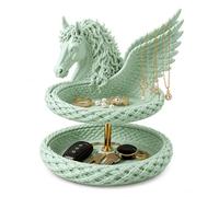 Horse Catchall Bowl For Keys,Double Layer Pegasus Jewelry Organizer Bowl With Hidden Drawer,Decorative Horse Storage Bowl,Horse Head Sculpture Organizer Tray For Jewelry,Coins & Keys(Green)