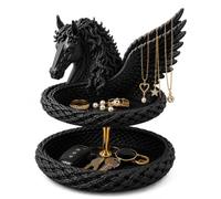 Horse Catchall Bowl For Keys,Double Layer Pegasus Jewelry Organizer Bowl With Hidden Drawer,Decorative Horse Storage Bowl,Horse Head Sculpture Organizer Tray For Jewelry,Coins & Keys(Black)