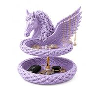 Horse Catchall Bowl For Keys,Double Layer Pegasus Jewelry Organizer Bowl With Hidden Drawer,Decorative Horse Storage Bowl,Horse Head Sculpture Organizer Tray For Jewelry,Coins & Keys(Purple)