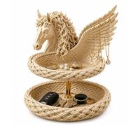 Horse Catchall Bowl For Keys,Double Layer Pegasus Jewelry Organizer Bowl With Hidden Drawer,Decorative Horse Storage Bowl,Horse Head Sculpture Organizer Tray For Jewelry,Coins & Keys(Gold)