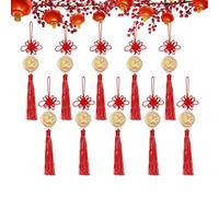 Horse Commemorative Coin Ornament - 10 Pieces Gold Charm with Tassel and Knot, 4.5X27cm Chinese New Year Horse Ornament | for Cars Bags Shop Window Home School Offices Cafes Bookshelves Display