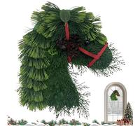 Horse Head Wreath Rustic Farmhouse Equestrian Door Decor, 15.75 * 11.81in Hand-Woven Artificial Christmas Horse Head Wreath with Red Ribbon for Home Front Door Wall Window Outdoor Porch Garden Decor