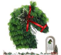 Horse Head Wreath Rustic Farmhouse Equestrian Door Decor, 15.75 * 11.81in Hand-Woven Artificial Christmas Horse Head Wreath with Red Ribbon for Home Front Door Wall Window Outdoor Porch Garden Decor